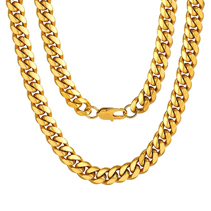 ChainsPro Men Chunky Miami Cuban Chain Necklace, 6/9/14mm Width, 18" 20" 22" 24" 26" 28" 30" Length, Gold/Steel/Black Color (with Gift Box)