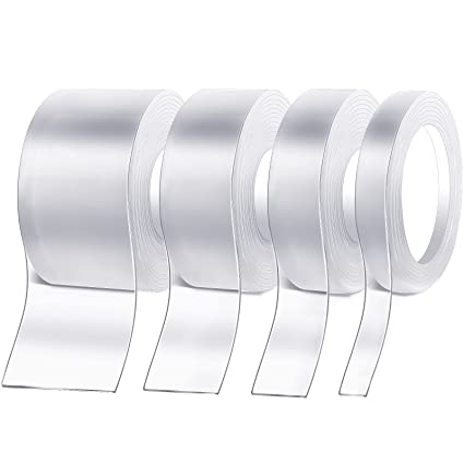 4 Pieces Clear Double-Sided Tape Reusable Heavy Duty Sticky Tape Washable Transparent Removable Outdoor Mounting Tape 4 Tapes in 1 Package Clear Gel Tape Traceless Strong Adhesive Tap