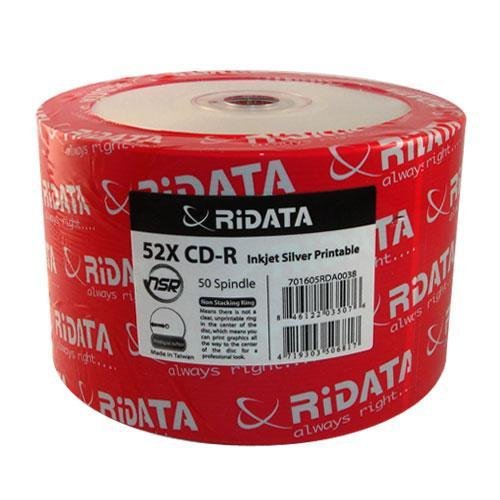 Ridata 52X 80-Min Silver Inkjet Hub/Silver CD-R's 50-Pack Shrinkwrap