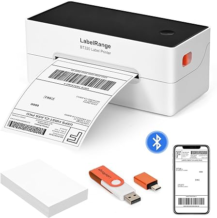 LabelRange Ecommerce Label Printer, Bluetooth Thermal Shipping Label Printer, 4x6 Thermal Printer Compatible with Android, iOS, Windows, Mac, Amazon, Ebay, Shopify, Etsy, USPS, Pirate Ship, Shippo