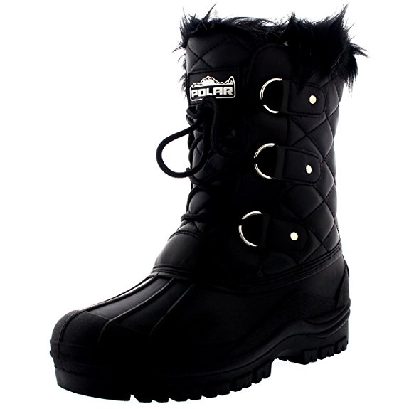 Polar Womens Quilted Lace Up Waterproof Walking Snow Fur Lined Mid Calf Boots