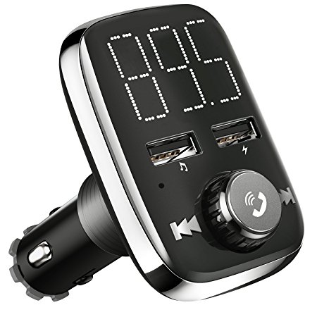 HiGoing Bluetooth FM Transmitter, Wireless Car Radio Adapter Receiver Hands-free Calling, Dual USB Charger with 5 V/3.4 A Output, U-disk/TF Card/AUX MP3 Player Car Kit