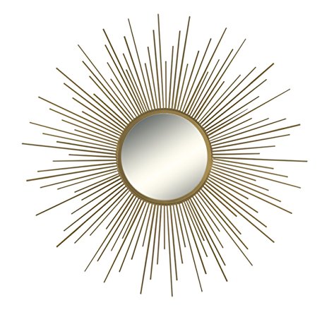 36" Decorative Wall Hanging Mirror in Sunburst Shape, Brushed Gold Sunburst Round Wall Mirror, Mid Century Modern Style Mirror, Brushed Gold Finish