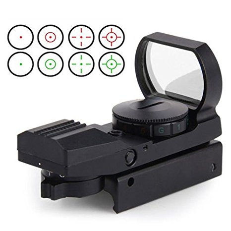 AceZone Reflex Sight Red Green Dot Airsoft Optic Holographic Tactical Riflescope 4 Reticles With 20mm Mount Rails,Black