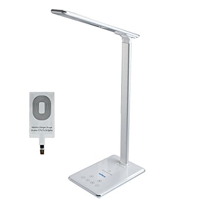 LED Desk Lamp and Smartphone Wireless Charging Station 2 in 1, Lighting and Charging Your iPhone Smartphone (White Color, Shipped with Charging Receiver for iPhone)