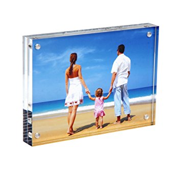 Niubee 6x8" Clear Acrylic Photo Frame Gift Box Package, 20% Thicker Double Sided Magnetic Blocks Picture Frames, Frameless Desktop Card Display (24mm Thickness)