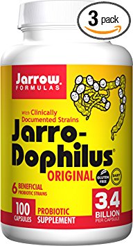 Jarro-Dophilus Original, Supports Intestinal and Immune Health, 3.4 Billion Organisms Per Cap, 100 Count (Cool Ship, Pack of 3)