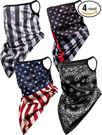 SATINIOR 4 Pack Face Scarf Bandana Ear Loops Face Mask Coverings Seamless Rave Bandana Men Women Cooling Neck Gaiters for Dust Wind Motorcycle Mask Headwear