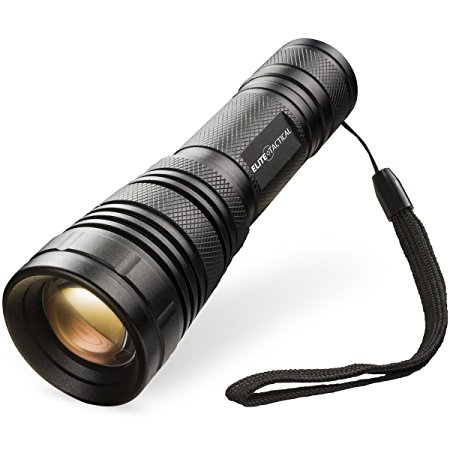 Elite Tactical Pro 200 Series Tactical Flashlight - Best, Brightest & Most Powerful 1000 Lumen Military Grade Rechargeable LED CREE Searchlight w/ Zoom For Self & Home Defense - Waterproof - Black