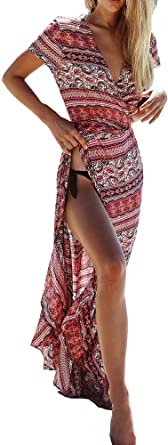 R.Vivimos Womens Summer Long Sleeve Cardigan Sexy Maxi Dresses