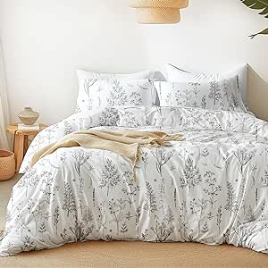 Love's cabin White Queen Size Comforter Set - Queen Comforter Set, 3 Pieces Cute Floral Bedding Sets for All Seasons,1 Soft Reversible Botanical Flowers Comforter and 2 Pillow Shams