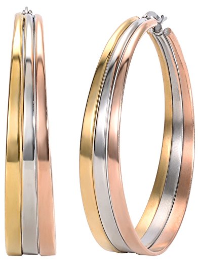 Jstyle Jewelry Stainless Steel Tri-color Big Hoop Earrings for Women