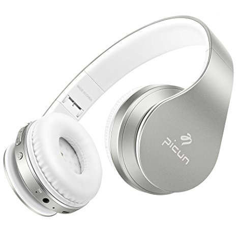 Wireless Headphones Bluetooth Headset with Mic Stereo Bass Hifi Foldable Lightweight Headphone for Computer Cell Phones TV Tablet Laptop, Wired and Wireless Headphones, Picun - White Silver