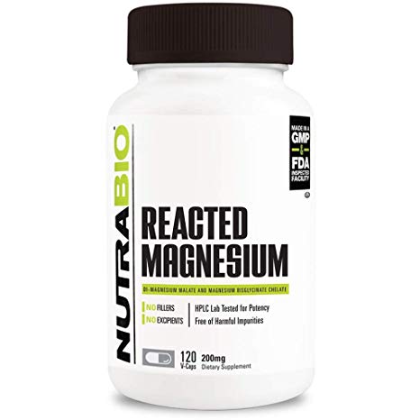 NutraBio Reacted Magnesium Supplement (120 Vegetable Capsules, 200mg per Serving)