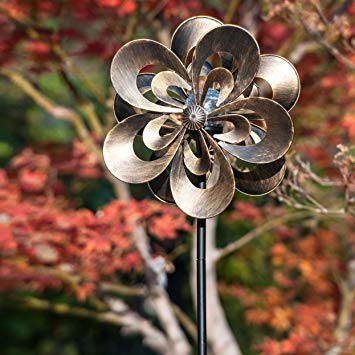 SteadyDoggie Solar Wind Spinner Magnolia Multi-Color Seasonal LED Lighting Solar Powered Glass Ball with Kinetic Wind Spinner Dual Direction for Patio Lawn & Garden
