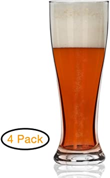 Nucleated Pilsner Glasses- Beer Glass for Better Head Retention, Aroma and Flavor - 16 oz Craft Beer Glasses for Beer Drinking Bliss - Gift Idea for Men - 4 Pack