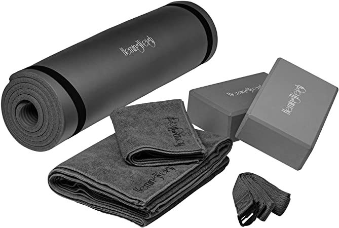 HemingWeigh 1/2 Inch Extra Thick High Density Exercise Yoga Mat with Carrying Strap for Exercise; Yoga and Pilates Set