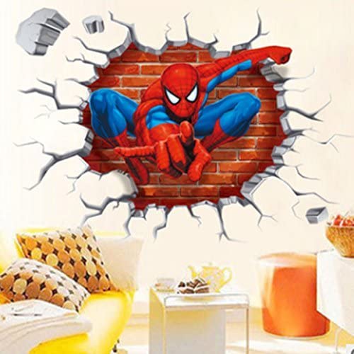 DIY Removable Spiderman 3D Cracked Children Themed Art Boy Room Wall Sticker Home Decal, Peel and Stick Wall Decal for Kids Room Wall Decor