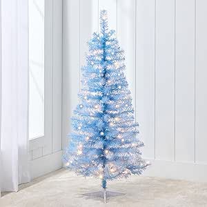 Best Choice Products 4ft Pre-lit Christmas Tree, Artificial Mini Tree Perfect for Kids, Apartments, Bedroom with Twinkling LED Lights - Baby Blue Tinsel