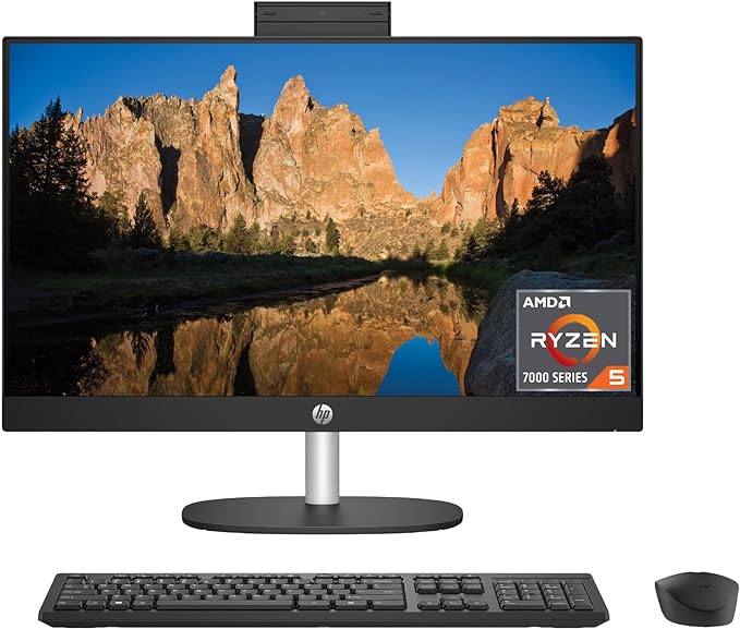 HP 23.8 inch All-in-One Desktop PC, FHD Display, AMD Ryzen 5 7520U, 16 GB RAM, 1 TB SSD, AMD Radeon Graphics, Windows 11 Home, 24-cr0040 (2023)