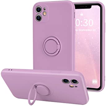 Ownest Compatible with iPhone 11 Case with Built-in 360 Rotatable Ring Kickstand Fit Magnetic Car Mount Slim Liquid Silicone Rubber Protective for iPhone 11-Purple