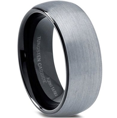 King Will 8mm Tungsten Carbide Wedding Band Ring for Men with Black Plated Enamel Domed Comfort Fit