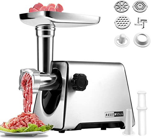 Meat Grinder, Meat Grinders,Sausage Maker,Electric Food Meat Grinder,350W[2800W Max],Stainless Steel Meat Mincer & Sausage Stuffer,3 Stainless Steel Grinding Plates,Sausage & Kubbe Kit for Home Kitchen & Commercial Using.