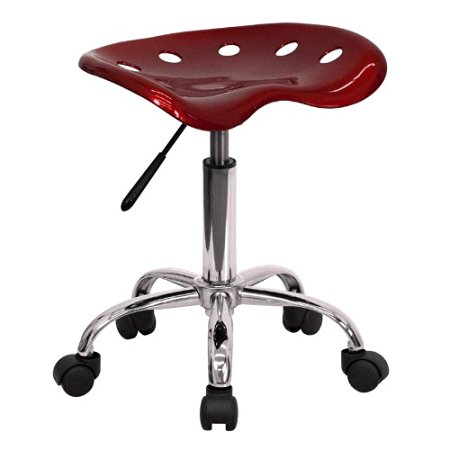 Flash Furniture LF-214A-WINERED-GG Vibrant Wine Red Tractor Seat and Chrome Stool