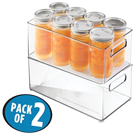 mDesign Refrigerator, Freezer, Pantry Cabinet Organizer Bins for Kitchen - 8" x 6" x 14.5", Pack of 2, Clear