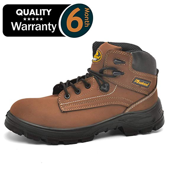 SAFETOE Mens Safety Boots Work Shoes - M8356B Black Waterproof Leather Work Boots Steel Toe Safety Shoes