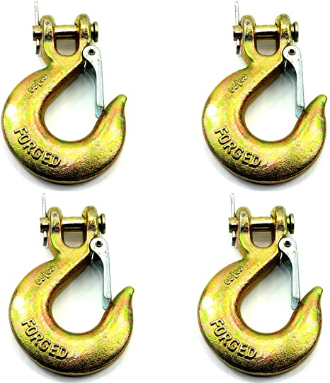 (Pack of 4) 3/8 Inch Safety Hook with Latch Forged G70 18,000 Lb Capacity