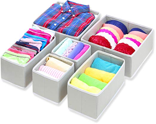 SimpleHouseware Foldable Cloth Storage Box Closet Dresser Drawer Divider Organizer Basket Bins for Underwear Bras, Grey (Set of 6)