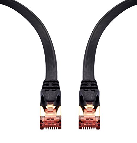 Ethernet Gigabit LAN Network Cable Supports Advanced CAT 7 / 6 / 5e / 5 High Speed RJ45 Patch Cord | STP 10/100/1000Mbit/s Gold Plated Lead for Switch/ Router/ Modem - 13ft/4M - IBRA Flat Black