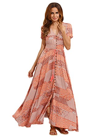 Milumia Women's Button Up Split Floral Print Flowy Party Maxi Dress