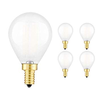 OMAYKEY 6W LED Edison Globe Bulb 60W Equivalent 5000K Daylight White 600 Lumens Dimmable, E12 Candelabra Base G14(G45) Antique Frosted Glass LED Globe Light Bulbs, 4 Pack