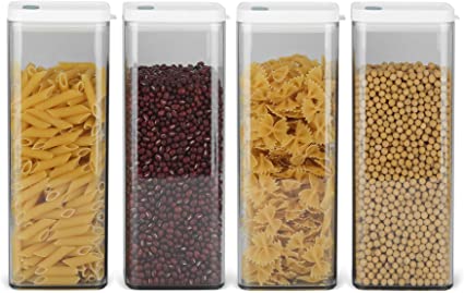 ComSaf Plastic Canister with Lids (64oz/1900ml) Set of 4, Tall Airtight Food Storage Container, Clear Square Airtight Canisters - Kitchen Pantry Containers for Coffee Sugar Tea Pasta Cereal Jar