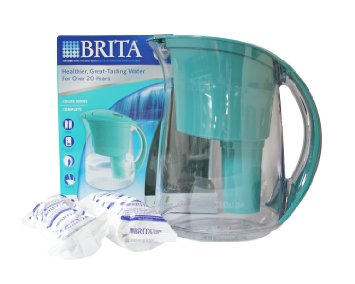 Brita Water Filtration System Kit: 1 Pitcher (Large Capacity) Plus 2 Fliters - Turquoise