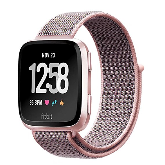 INTENY Fitbit Versa Bands for Women Men, Nylon Sport Loop with Hook and Loop Fastener Adjustable Closure Wrist Strap for Fitbit Versa Fitness Smart Watch