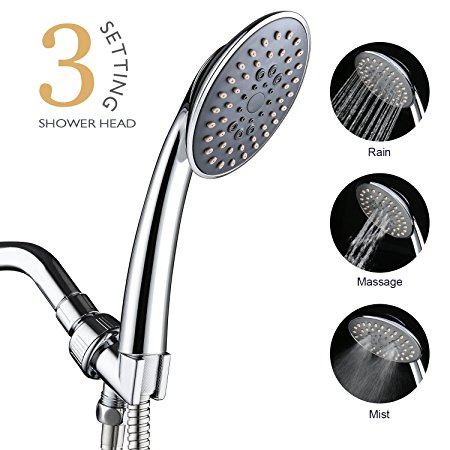 Shower Head, Aidodo 3 Settings Multi Function Adjustable Handheld Bathroom Rainfall Shower Head With 96 Inch Stainless Steel Shower Hose