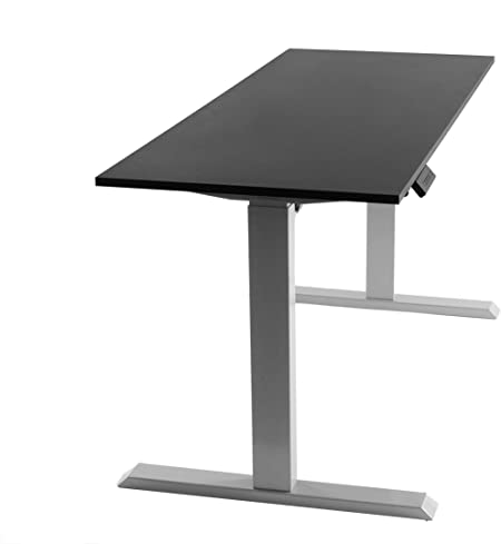 TechOrbits Electric Standing Desk Frame with Tabletop - Motorized Workstation Two Leg Stand Up Desk with Memory Settings and Telescopic Sit Stand Height Adjustment (Grey Frame/Black Top)
