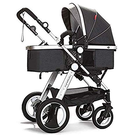 Belecoo Baby Stroller for Newborn and Toddler - Convertible Bassinet Stroller Compact Single Baby Carriage Toddler Seat Stroller Luxury Stroller with Cup Holder (Linen Black)