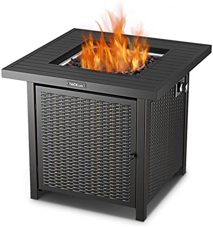 TACKLIFE Propane Fire Pit Table Outdoor Companion, 28 Inch 50,000 BTU Auto-Ignition Gas Fire Pit Table with Cover, ETL Certification and Strong Striped Steel Surface, as Table in Summer, Stove in Winter | GFP01