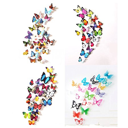 Prefer Green 3D Colorful Butterfly Wall Stickers DIY Art Decor Crafts (Pack of 4 Items ABCD Total 80 Pcs)