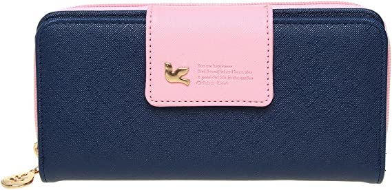SUMAJU Womens Wallets Multi-card Clutch Purse Two Fold Long Zipper Card Holder Dark Blue
