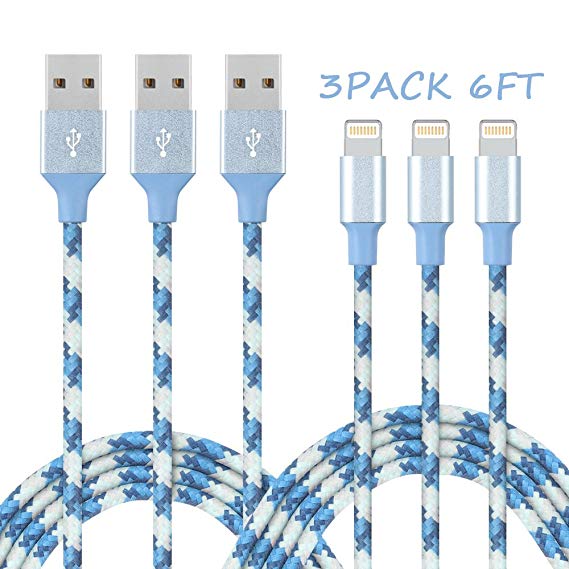 iPhone Charger, Hootech MFi Certified Lightning Cables 3Pack 6FT 6FT 6FT to USB Syncing Data and Nylon Braided Cord Charger for iPhone Xs/Max/XR/X/8/8Plus/7/7Plus/6S/6S Plus/SE/iPad and More