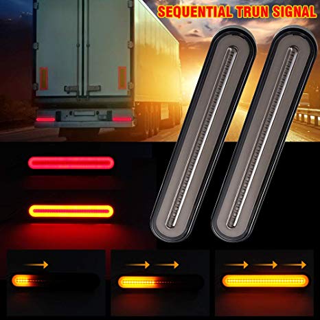 MIHAZ Trailer Tail Light Bar - 9” Running, Brake, Sequential Amber Turn Signal Tail Light for Trailer Truck RV Pickup SUV RV Van, Red/Amber 2Pcs 1yr-Warranty