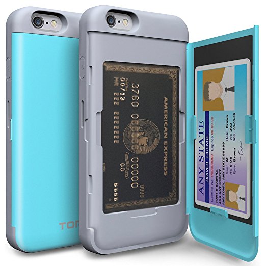 iPhone 6S Case, TORU [CX PRO 6 Wallet Case] Protective Slim Fit Dual Layer Hidden Credit Card Slot Holder and Mirror for iPhone 6S / iPhone 6 - Cyan