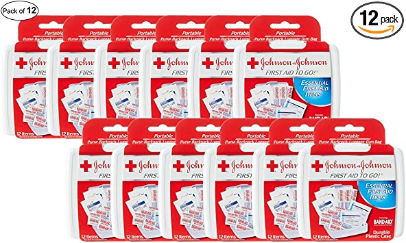 Johnson & Johnson JOJ8295 Mini First Aid Kit& 44,Portable&44,12 Pieces&44, 4.25 in. x 4 in. x 1 in. (Pack of 12)