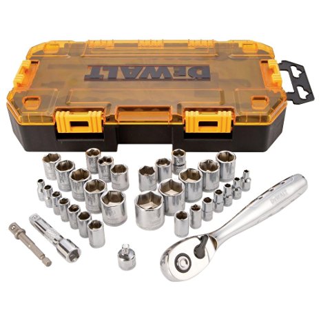 DEWALT DWMT73804 Tough Box Drive Socket Set (34 Piece), 1/4" and 3/8"