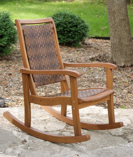 Outdoor Interiors 21095RC All Weather Wicker Mocha and Eucalyptus Rocking Chair